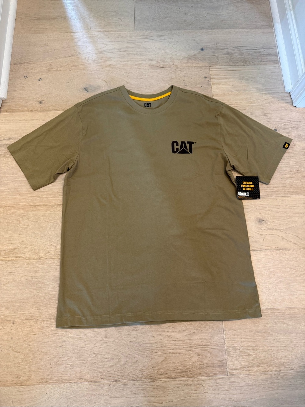 CAT Cotton Olive Green Logo Workwear T‑Shirt Size Large Caterpillar